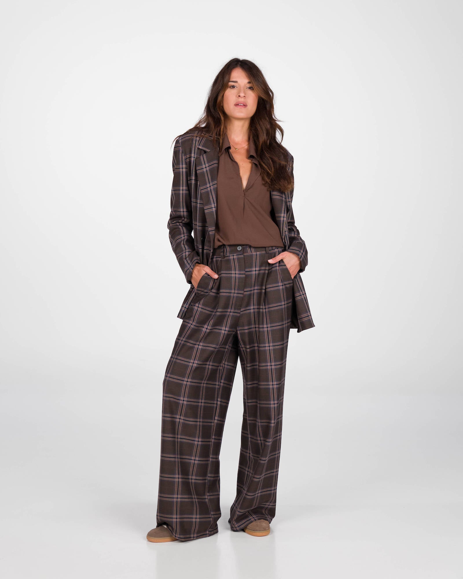 PANTALONE ANDREA CHECK GALLES BROWN BLU