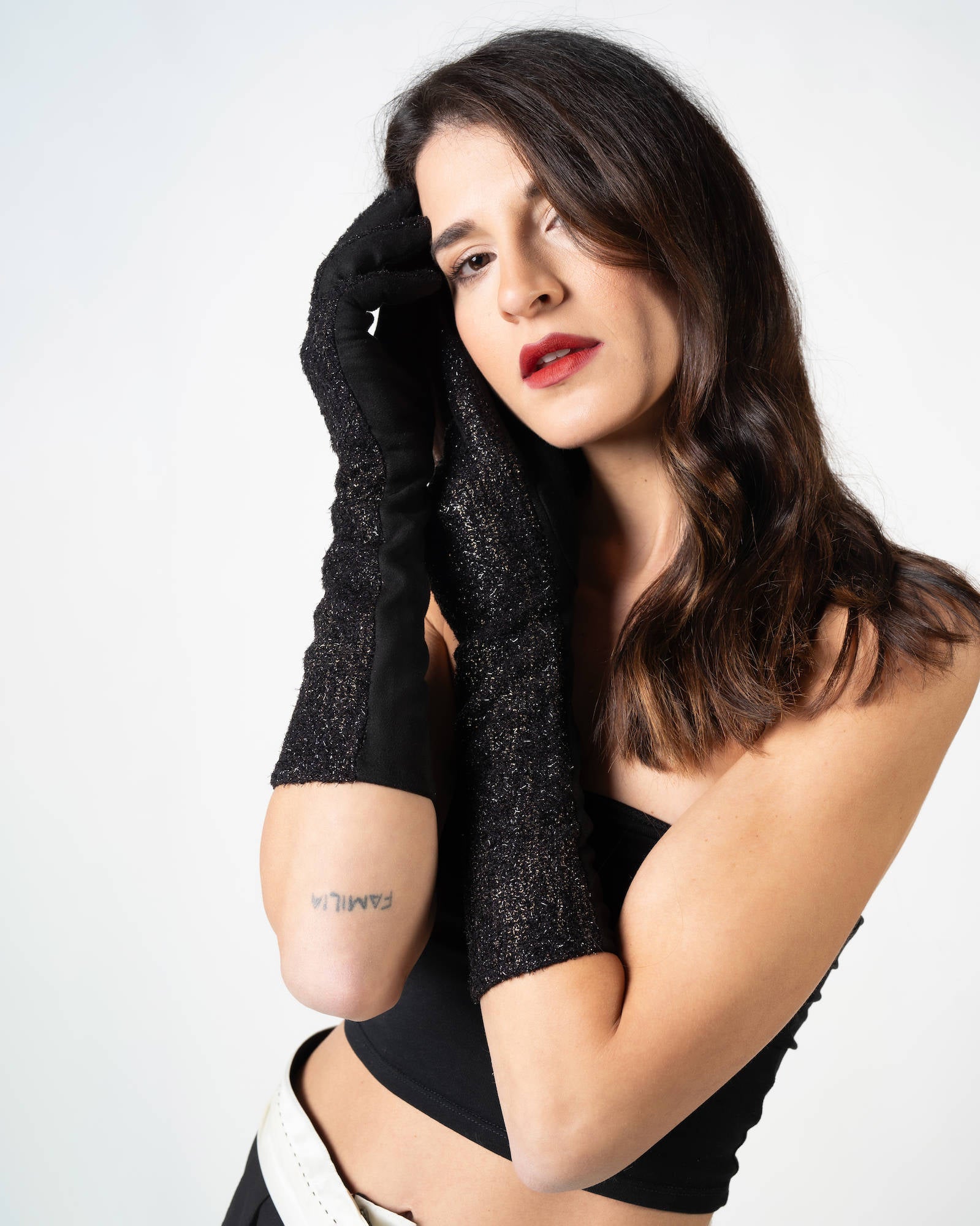 GUANTI LUNGHI LUREX NERO