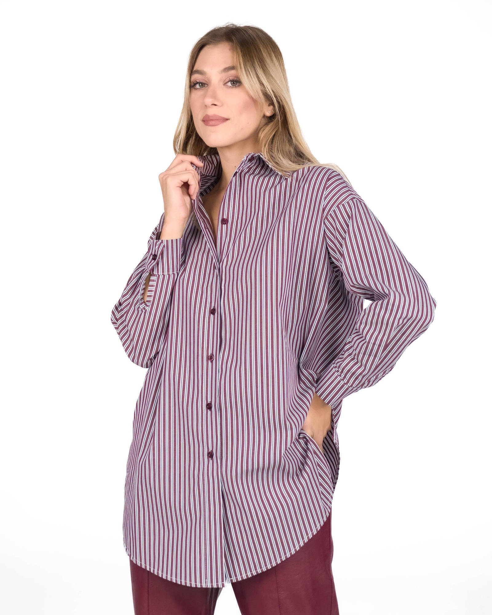 CAMICIA HEATHER RIGA BORDEAUX