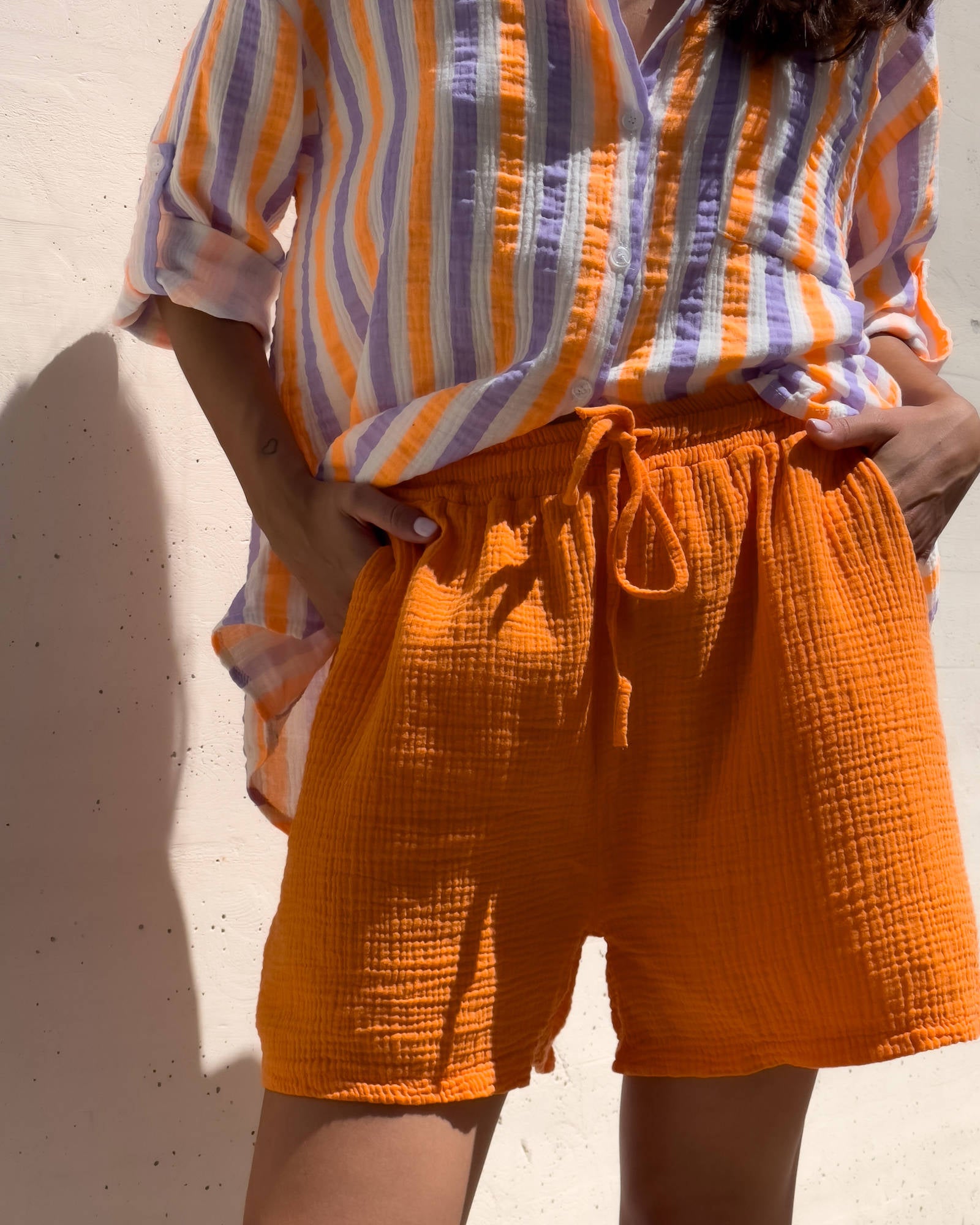 SHORT IBIZA IN GARZA DI COTONE ARANCIO