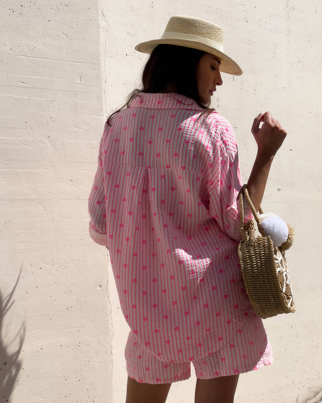 SHORT FORMENTERA IN GARZA DI COTONE CUORI FUCSIA