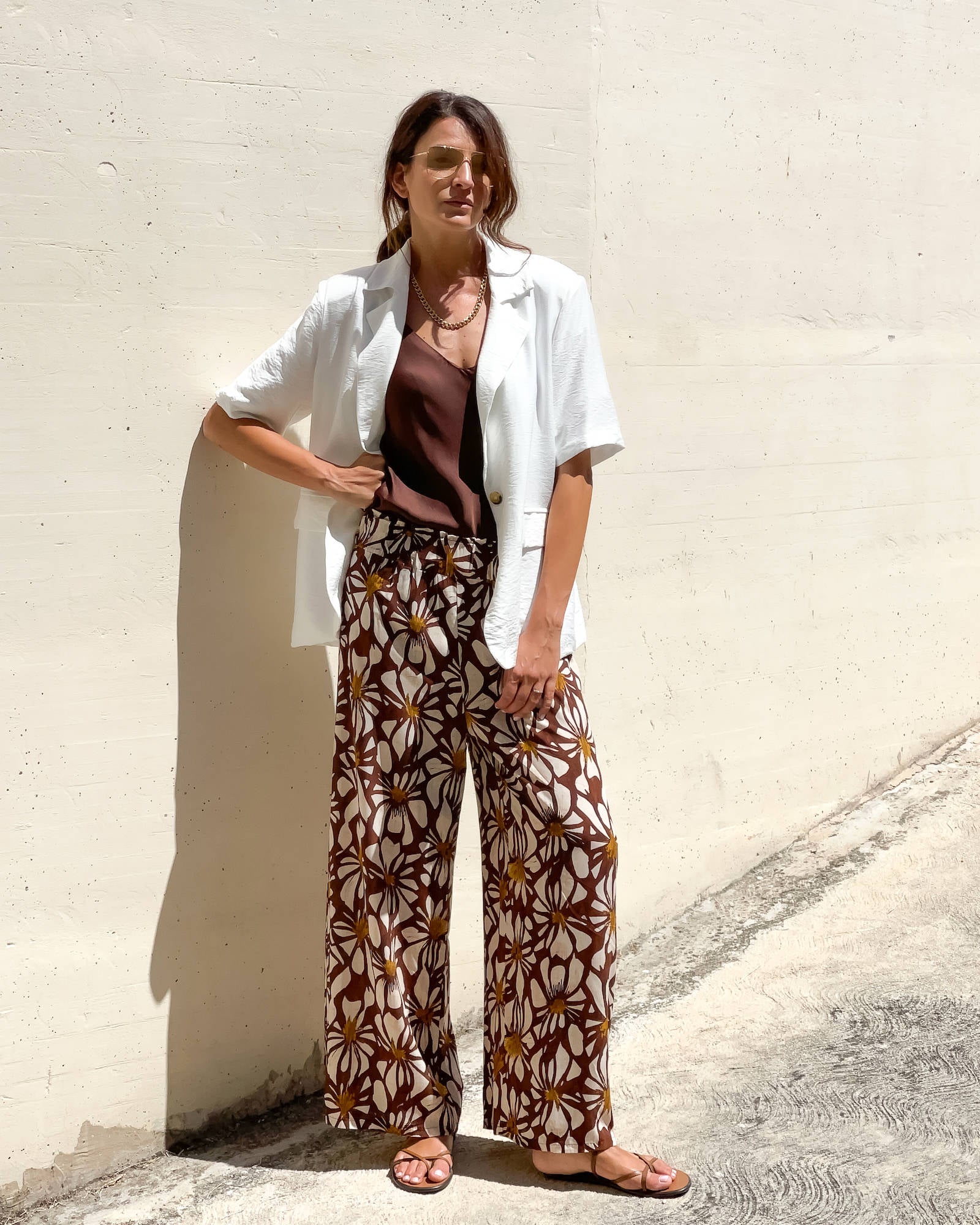 PANTALONE LEONA IN POPELINE DI VISCOSA CIOCCOLATO