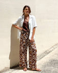 PANTALONE LEONA IN POPELINE DI VISCOSA CIOCCOLATO