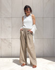 PANTALONE IN LINO VISCOSA MISTRAL CAMEL