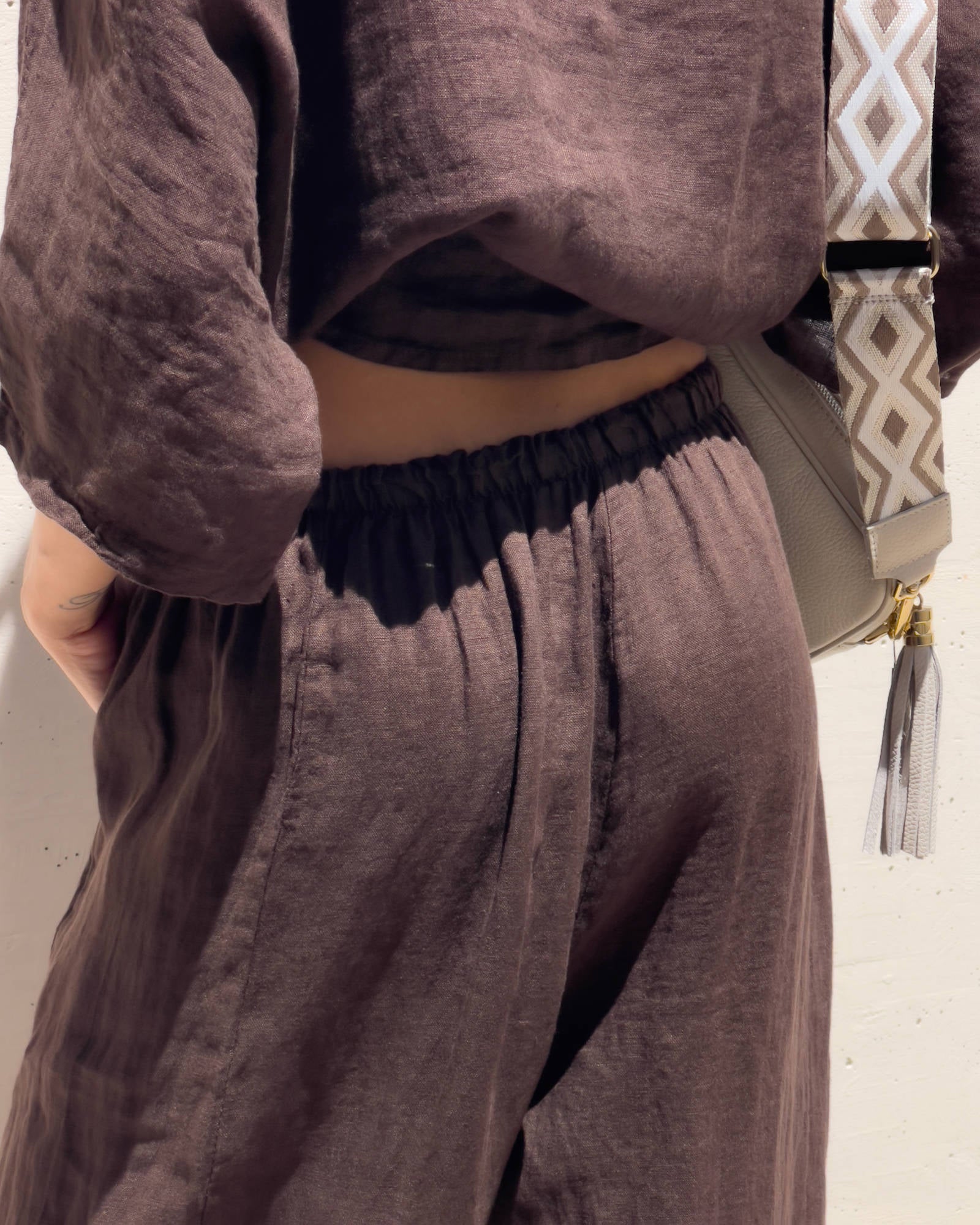 PANTALONE PIPER OVETTO IN LINO CAFFE'