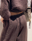 PANTALONE PIPER OVETTO IN LINO CAFFE'