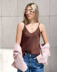 TOP NORA IN SATIN CHOCO
