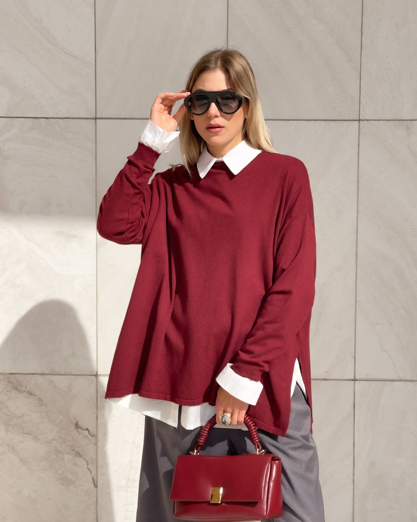 PULL KIARA IN VISCOSA CALDA BORDEAUX
