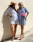 SHORT FORMENTERA IN GARZA DI COTONE RIGA COMBINATA CELESTE