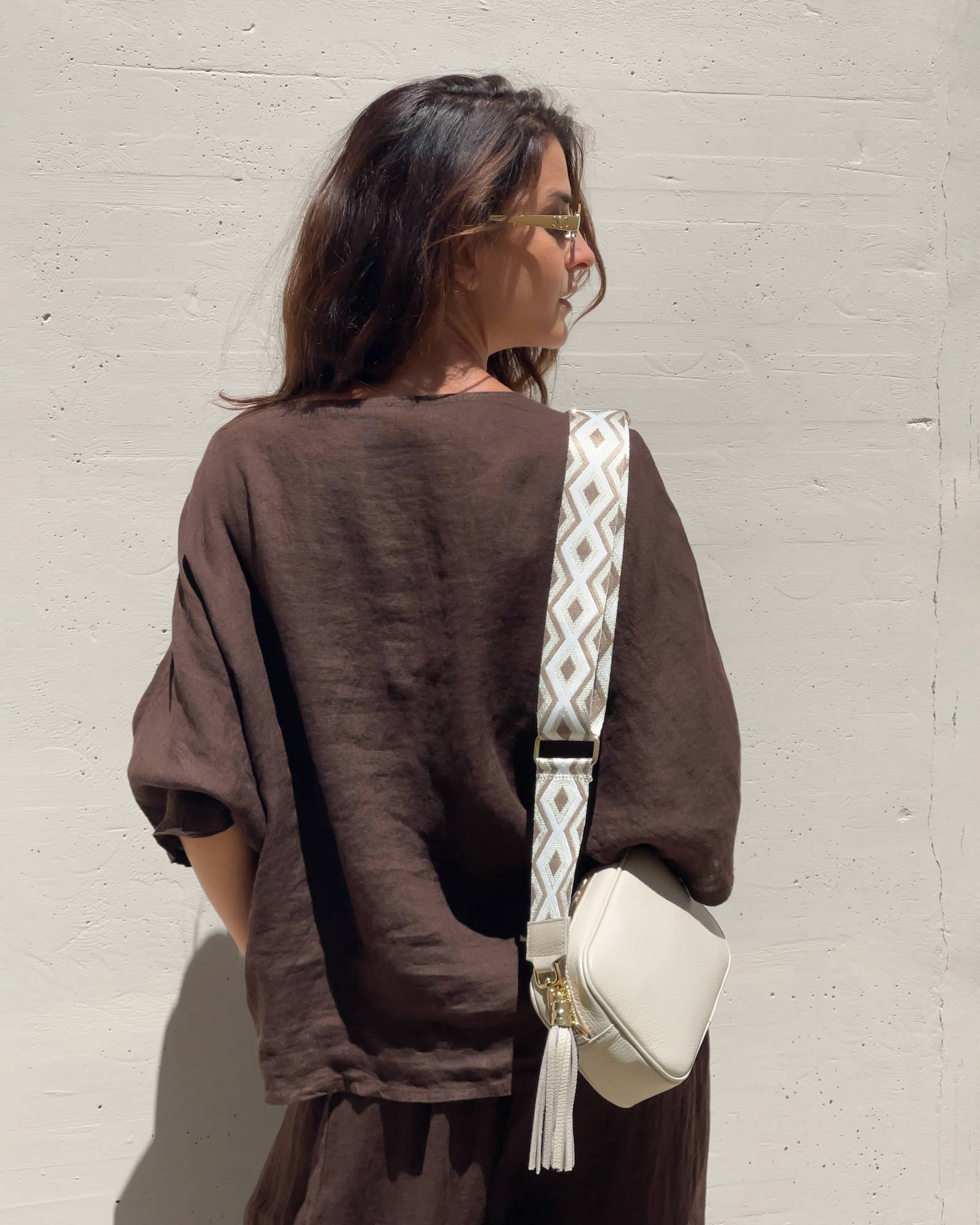 BLUSA PIPER FIOCCO IN LINO CAFFE'
