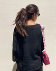 BLUSA PIPER FIOCCO IN LINO NERO