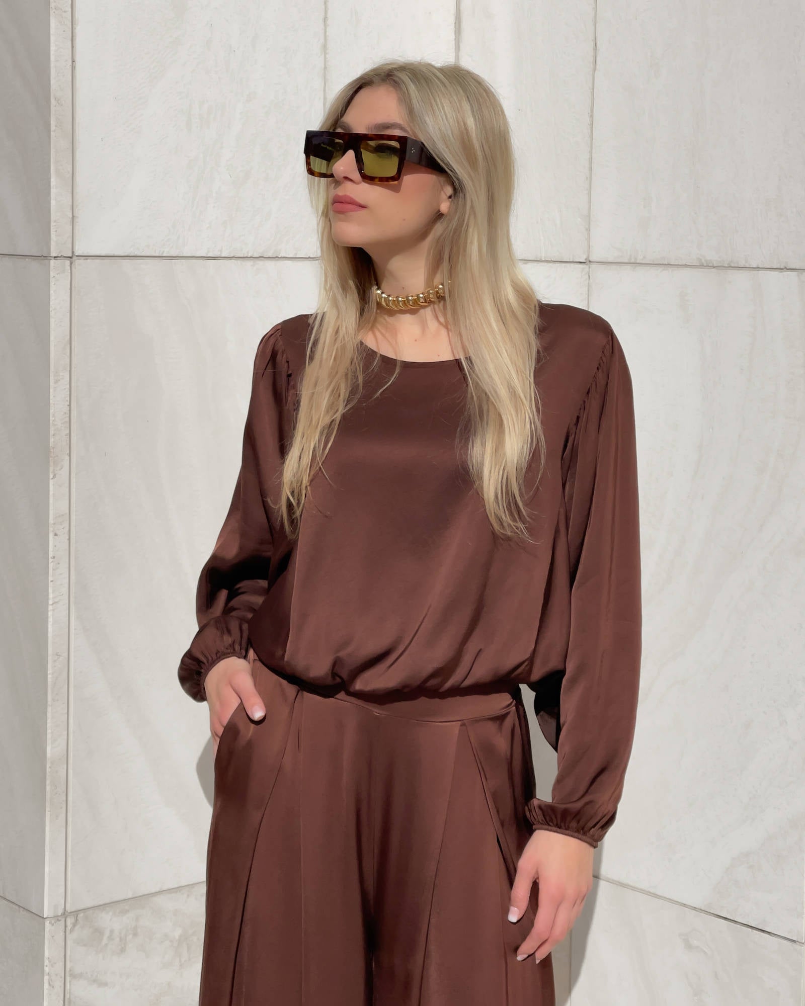 BLUSA SATIN JADE' CHOCO