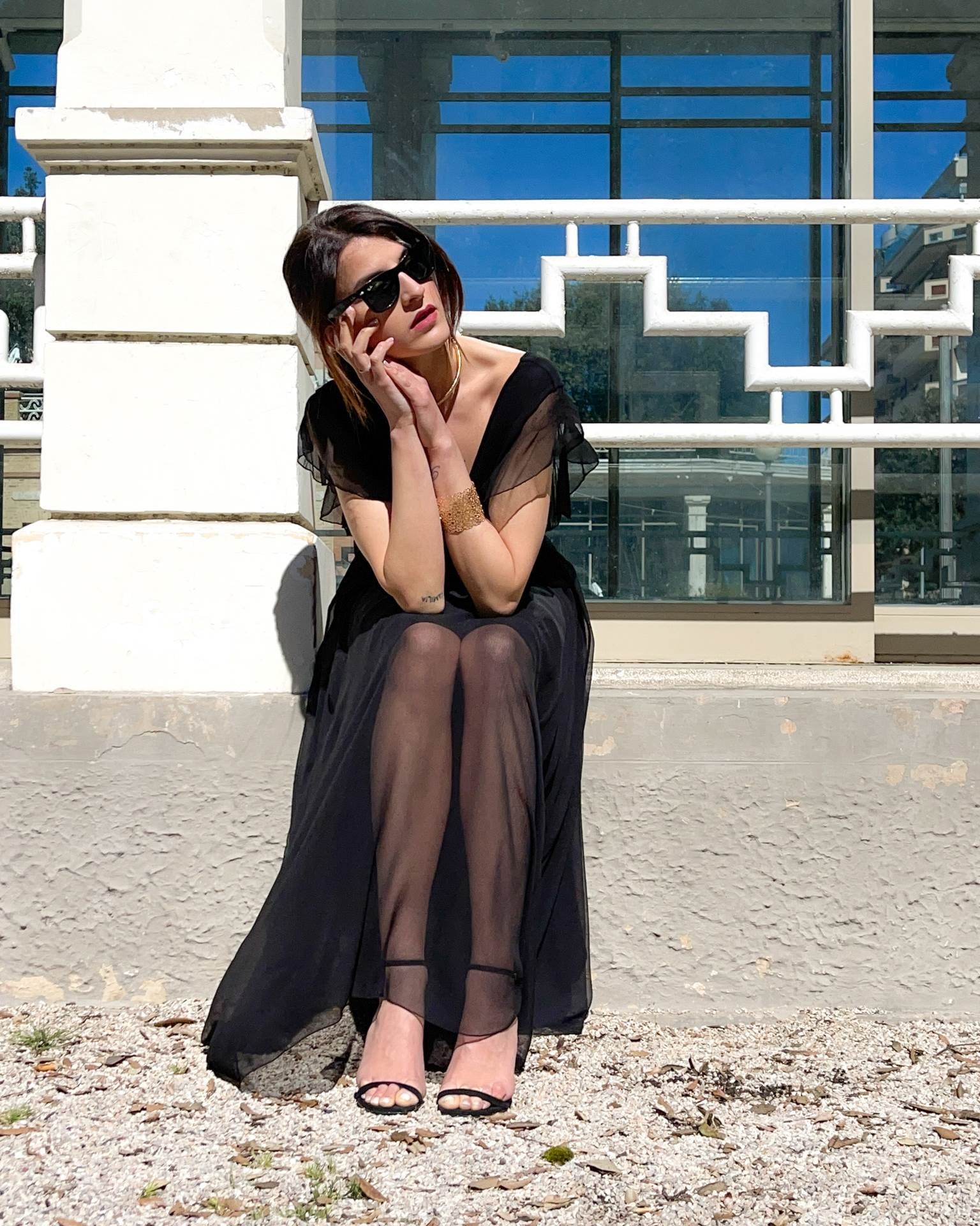 LONG DRESS VIENNA IN CREPON NERO