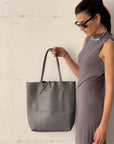 SHOPPER BAG IN PELLE ANTRACITE
