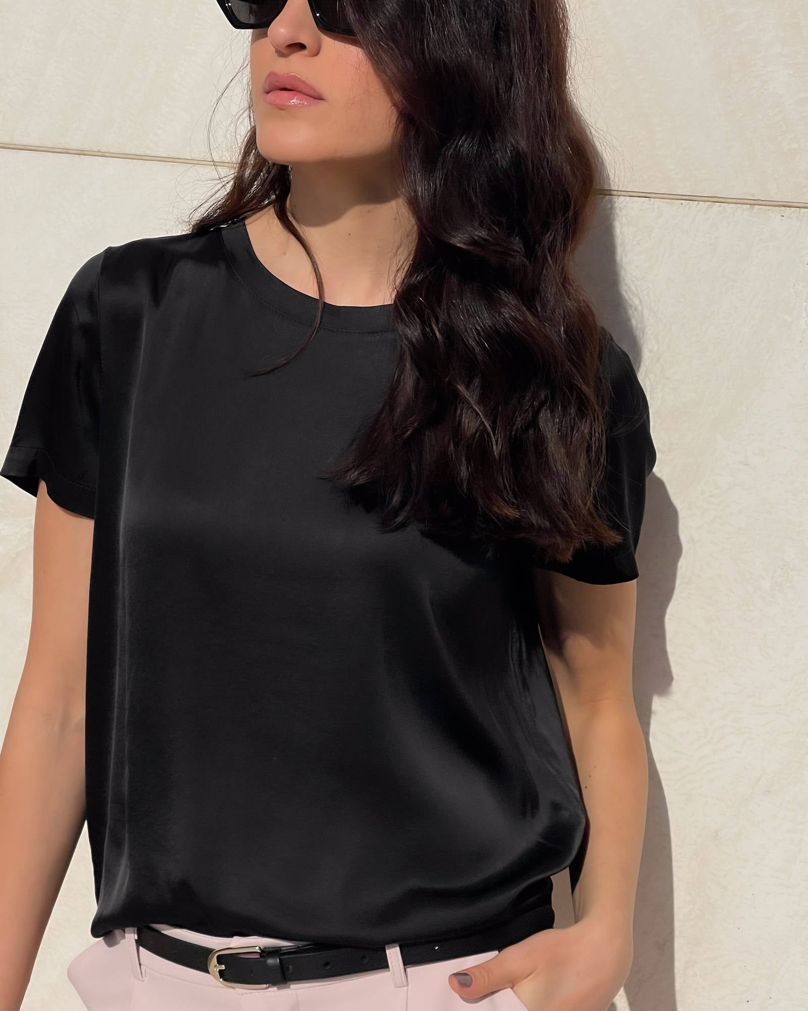 T-SHIRT SATIN NORA NERO