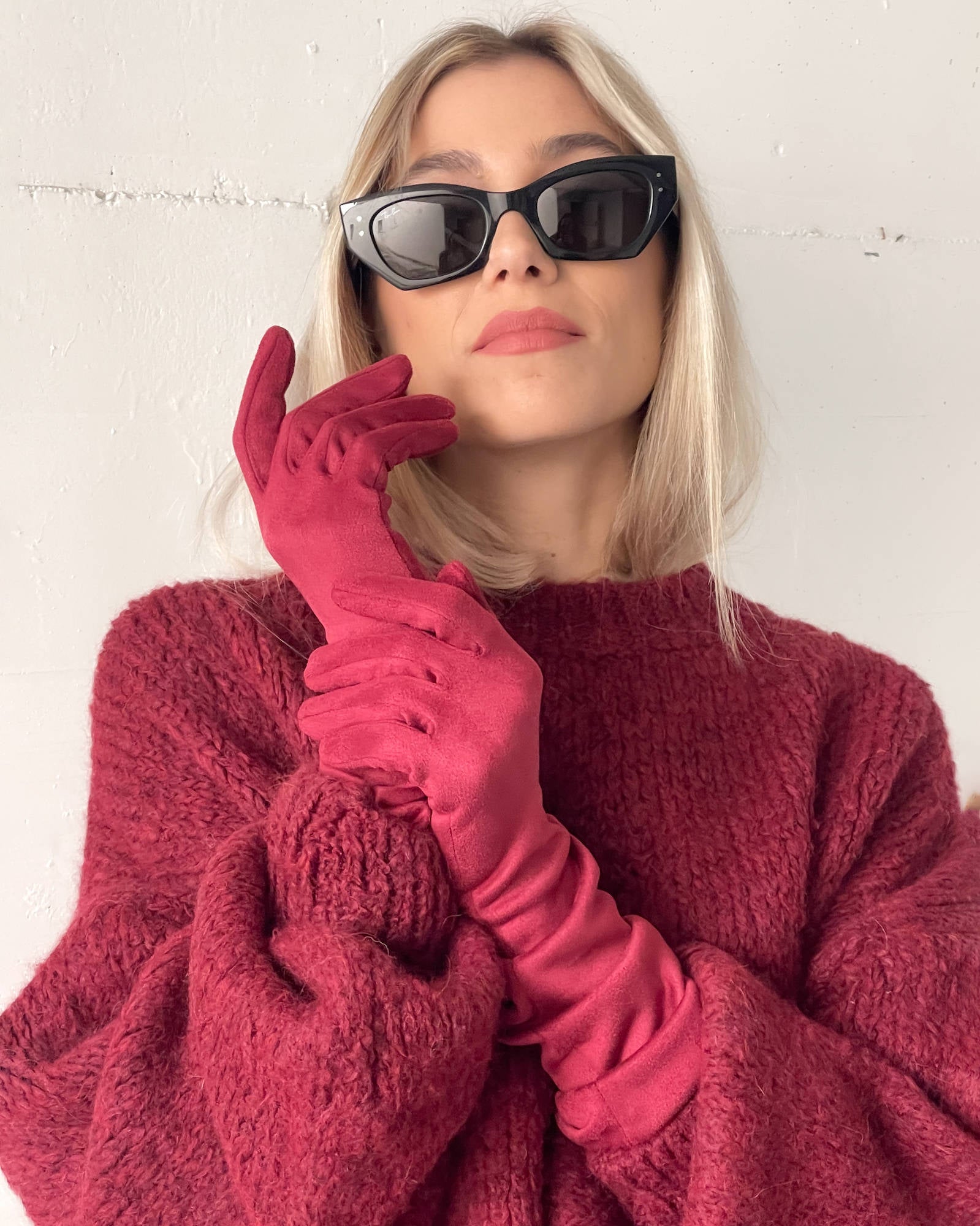 GUANTI LUNGHI VELOUR ROSSO