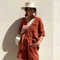 SHORT IBIZA IN GARZA DI COTONE RUGGINE