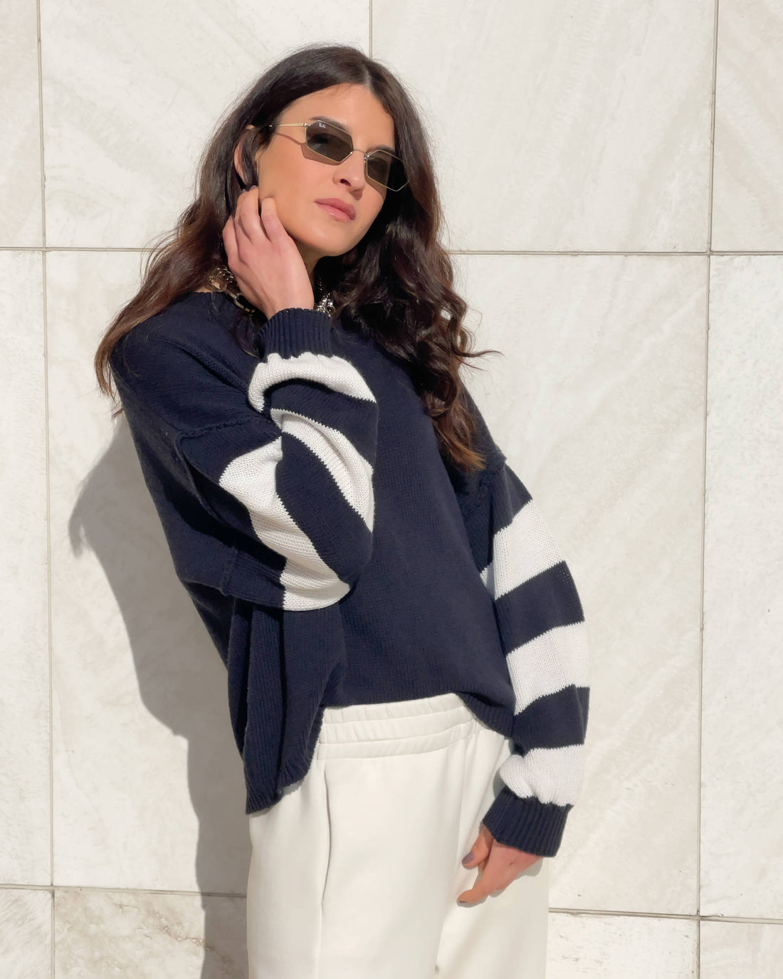 MAGLIA IN FILO RUBINA BLU PANNA