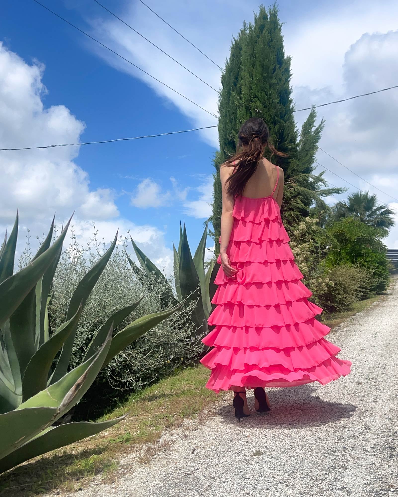 LONG DRESS AURORA HOT CORAL