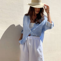 CAMICIA FORMENTERA IN GARZA DI COTONE RIGA COMBINATA CELESTE