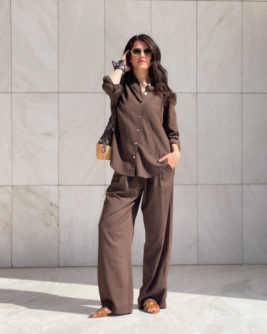 PANTALONE IN LINO VISCOSA MISTRAL CHOCO