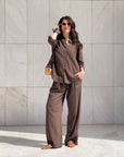 PANTALONE IN LINO VISCOSA MISTRAL CHOCO