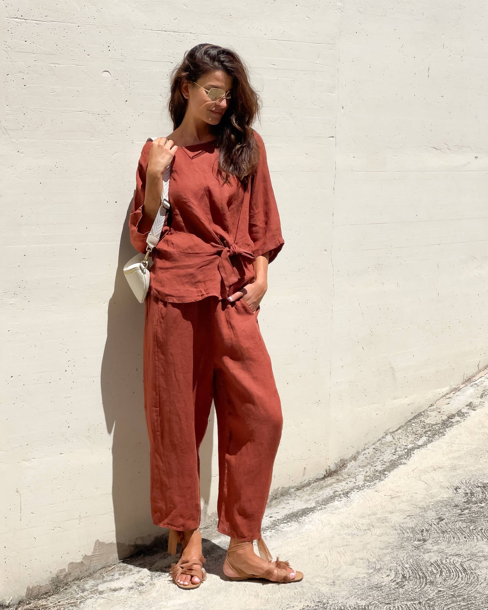 BLUSA PIPER FIOCCO IN LINO BRUCIATO