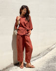 BLUSA PIPER FIOCCO IN LINO BRUCIATO