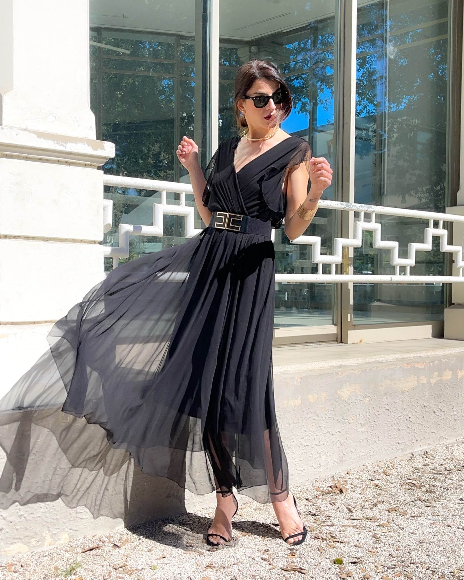 LONG DRESS VIENNA IN CREPON NERO
