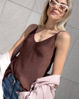 TOP NORA IN SATIN CHOCO