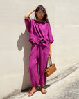 BLUSA PIPER FIOCCO IN LINO ORCHIDEA