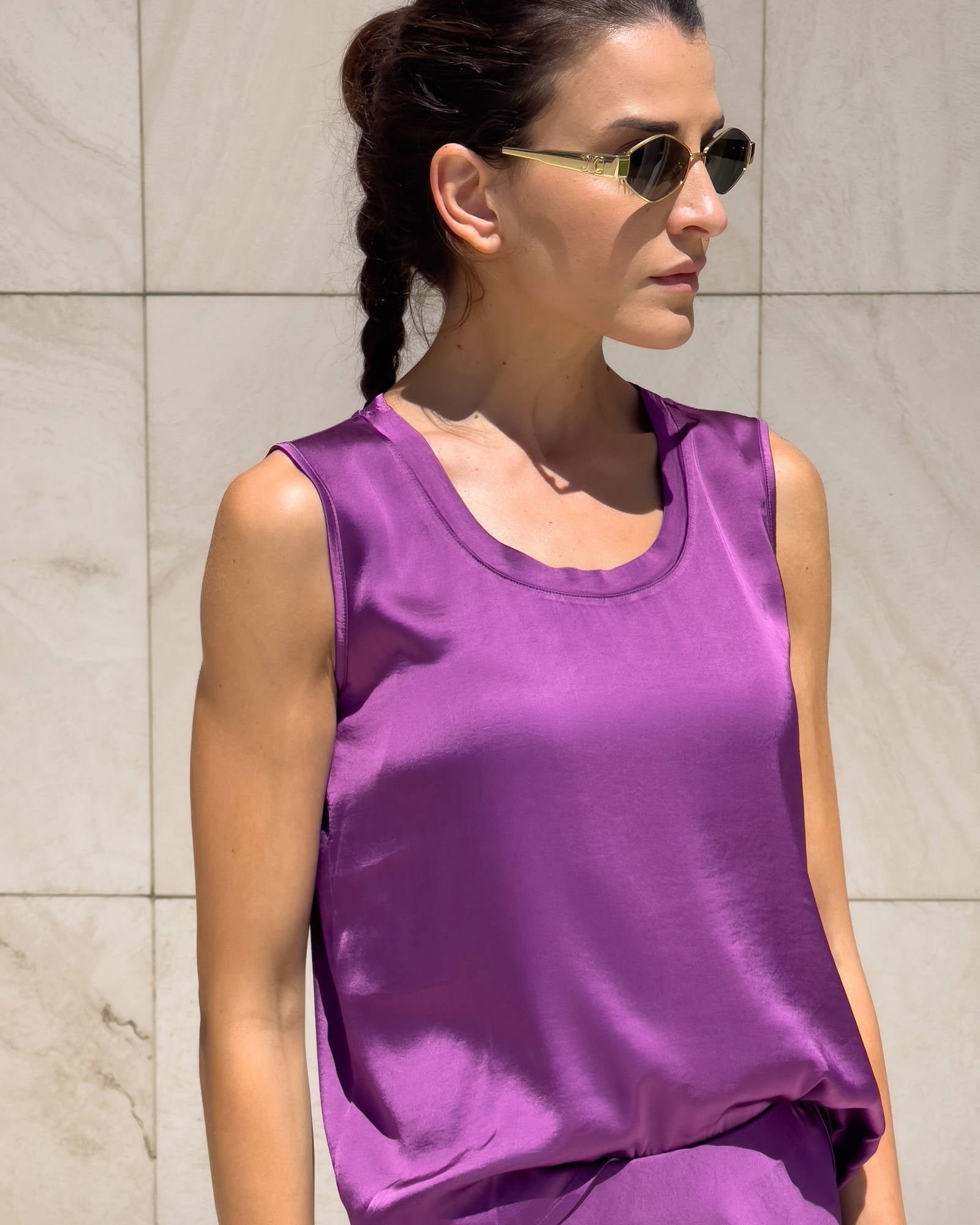 TOP SPALLA LARGA NORA IN SATIN SICILIA