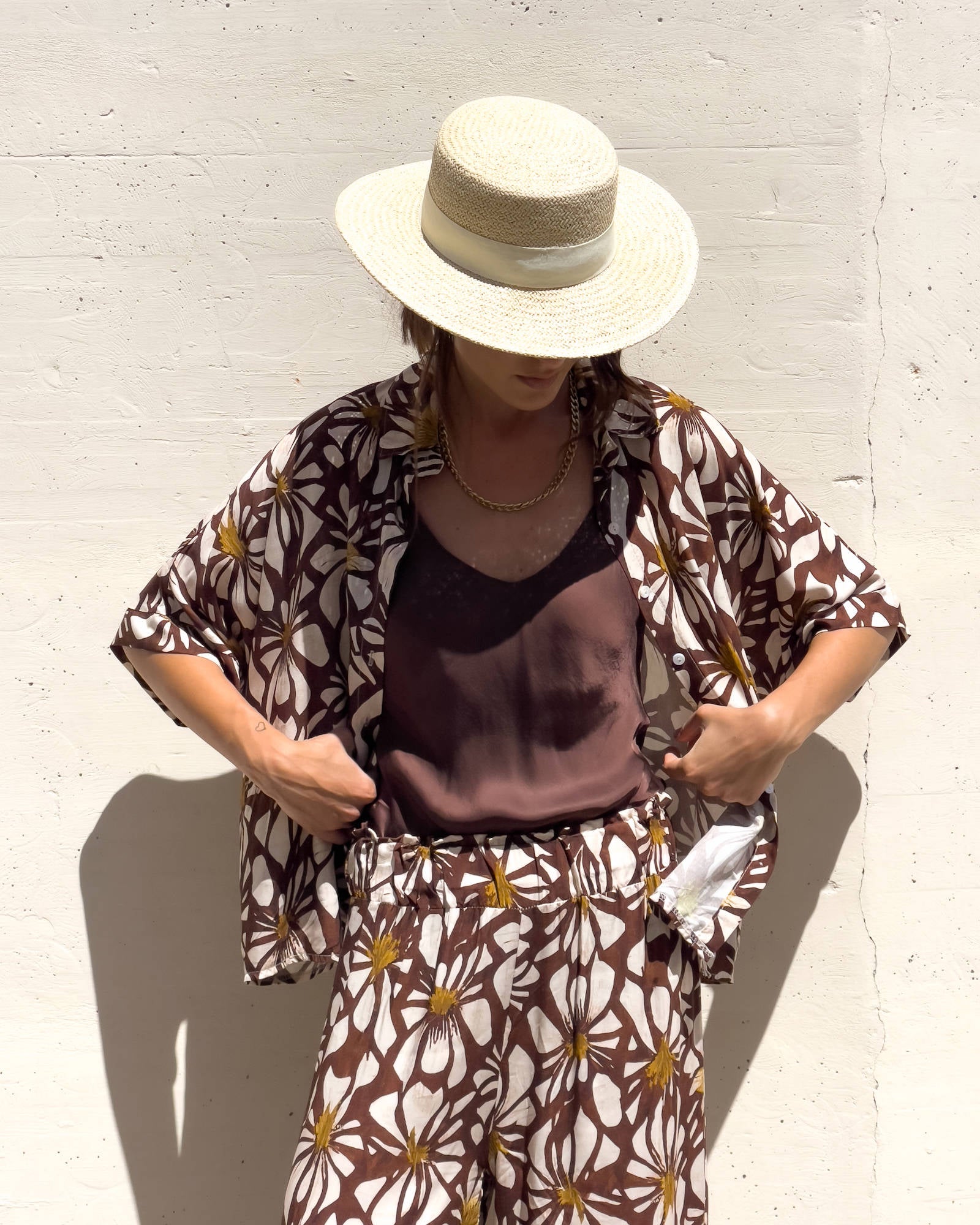 CAMICIA LEONA IN POPELINE DI VISCOSA CIOCCOLATO