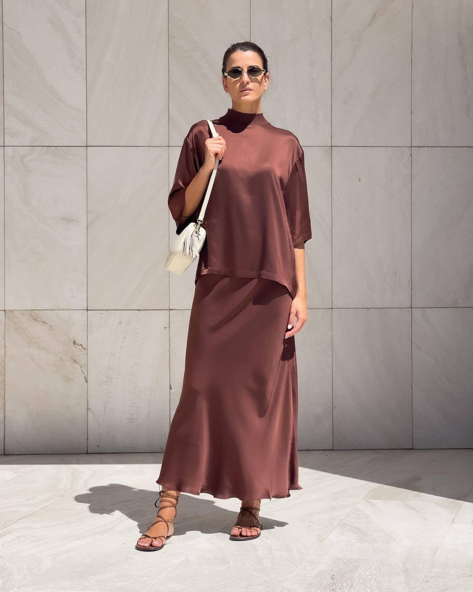 GONNA MIDI IN SATIN NORA BRACE