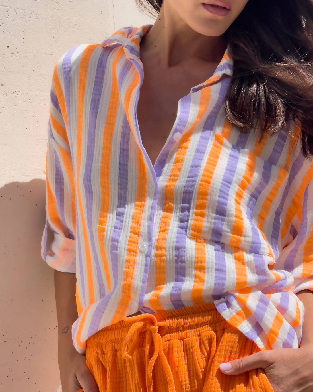CAMICIA FORMENTERA IN GARZA DI COTONE VIOLA ARANCIO