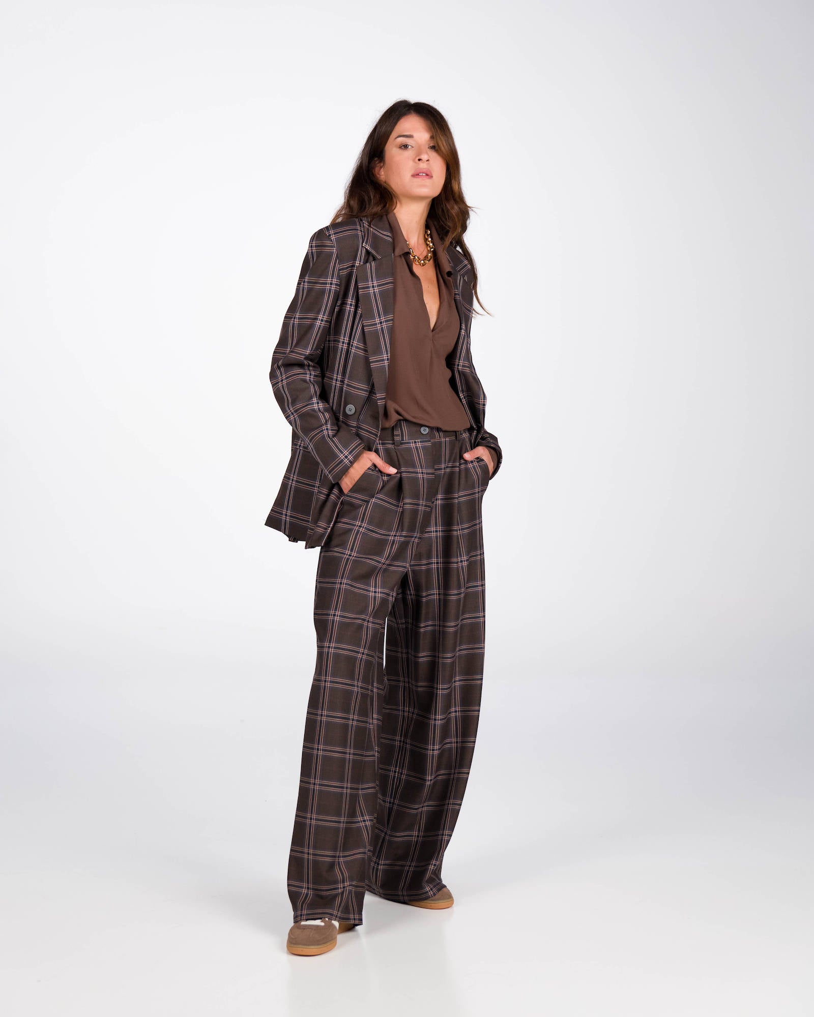 PANTALONE ANDREA CHECK GALLES BROWN BLU
