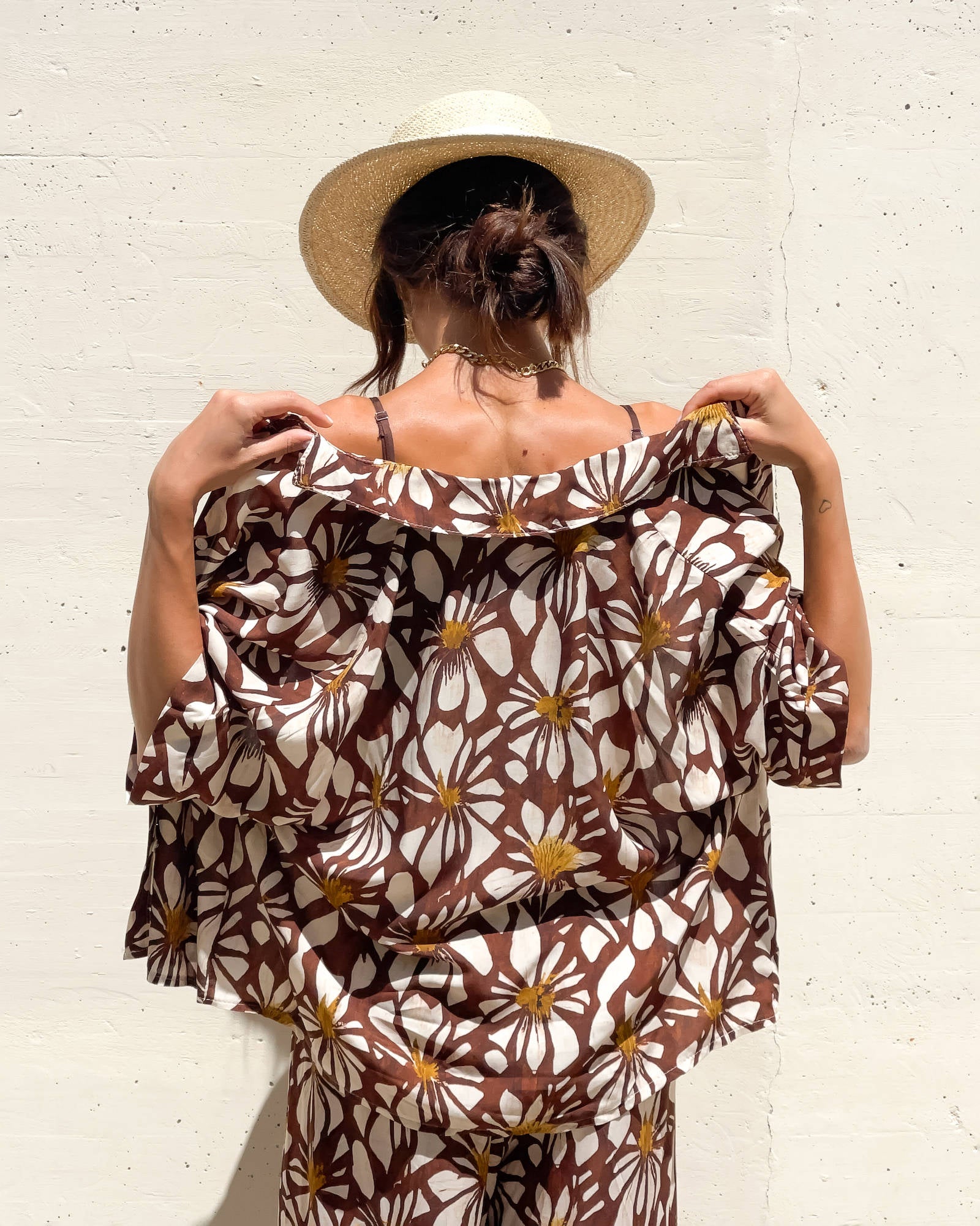 CAMICIA LEONA IN POPELINE DI VISCOSA CIOCCOLATO
