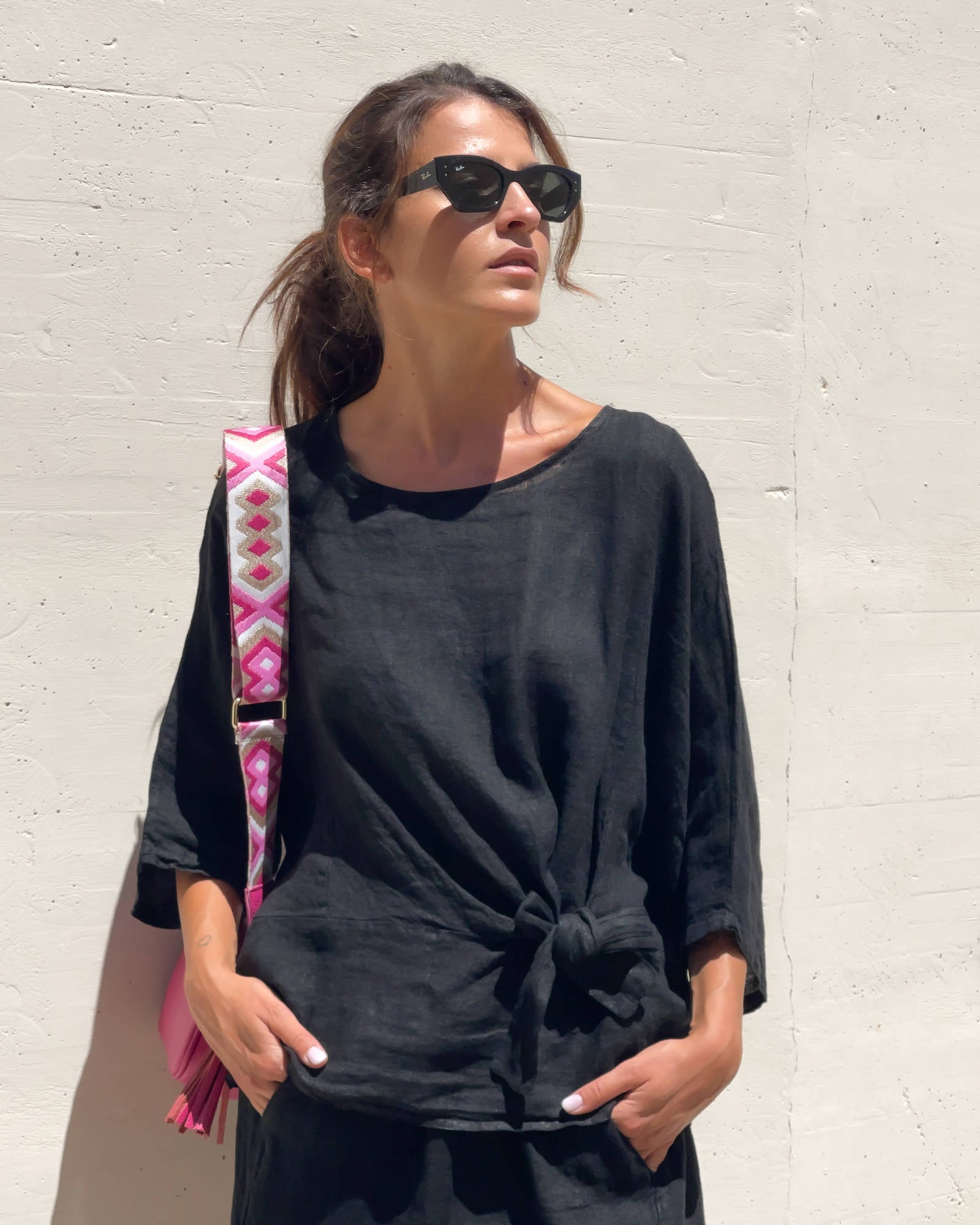 BLUSA PIPER FIOCCO IN LINO NERO