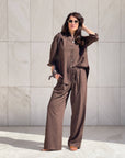 PANTALONE IN LINO VISCOSA MISTRAL CHOCO
