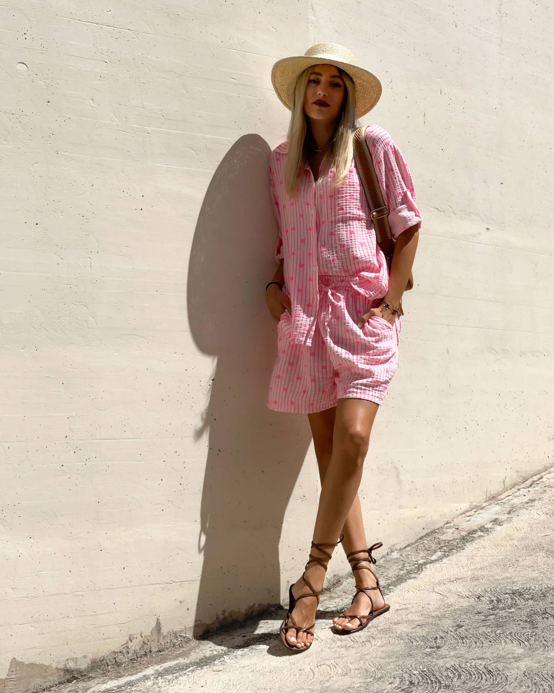 SHORT FORMENTERA IN GARZA DI COTONE CUORI FUCSIA