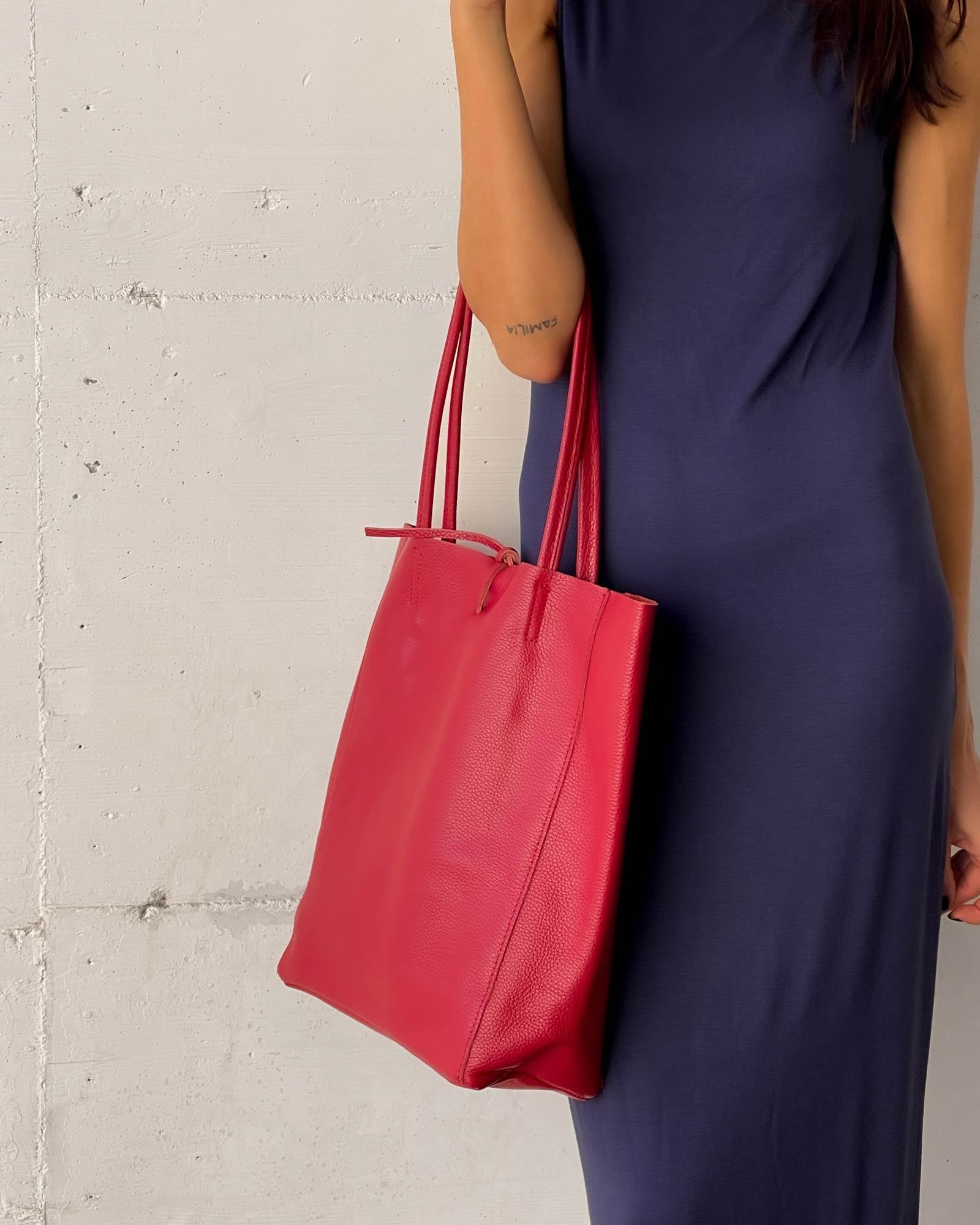 SHOPPER BAG IN PELLE RUBINO