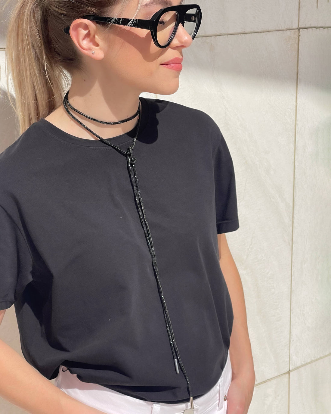 COLLANA LACCIO STRASS NERO