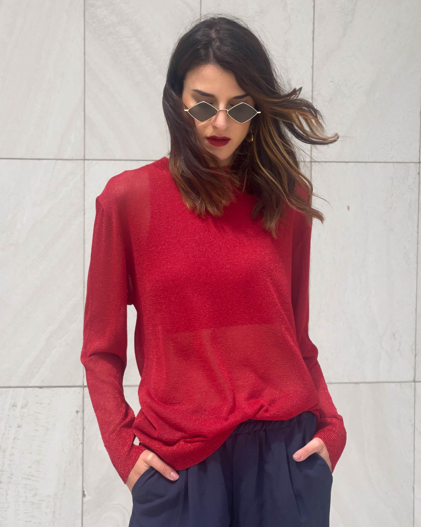 MAGLIA IN LUREX FRIDA ROSSO
