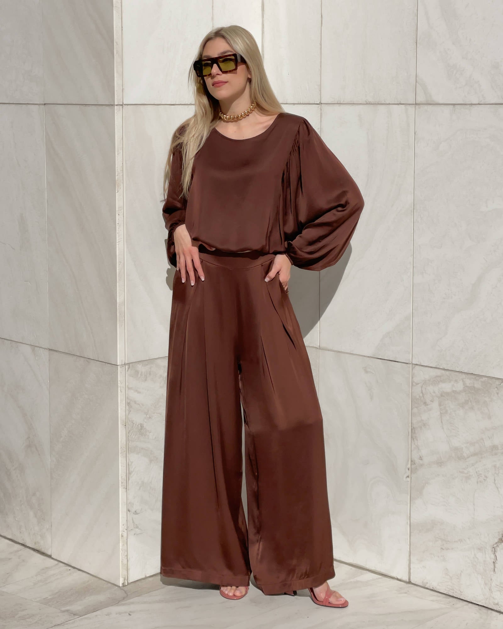PANTALONE SATIN JADE' CHOCO