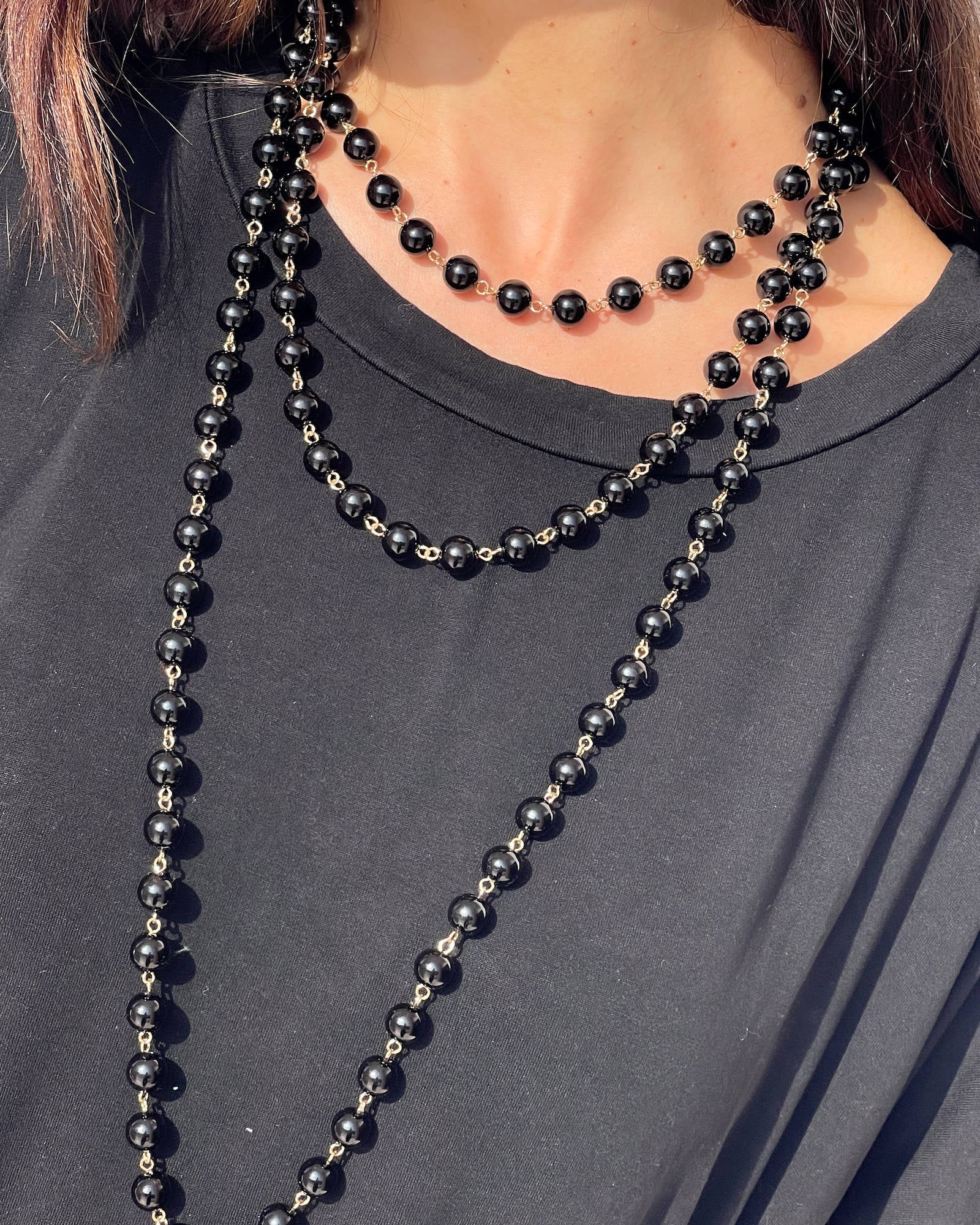 COLLANA PERLE SHARON NERO ORO