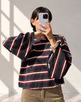 T-SHIRT MANICA AMPIA BLU MORO ROSSO