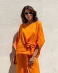 BLUSA PIPER FIOCCO IN LINO MANGO