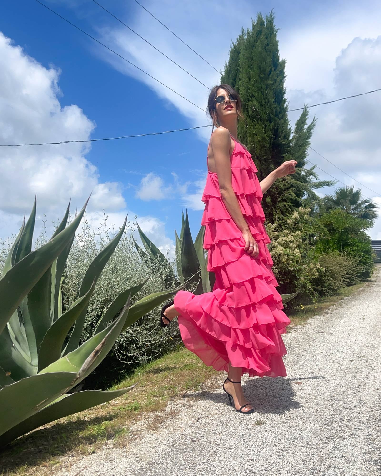 LONG DRESS AURORA HOT CORAL