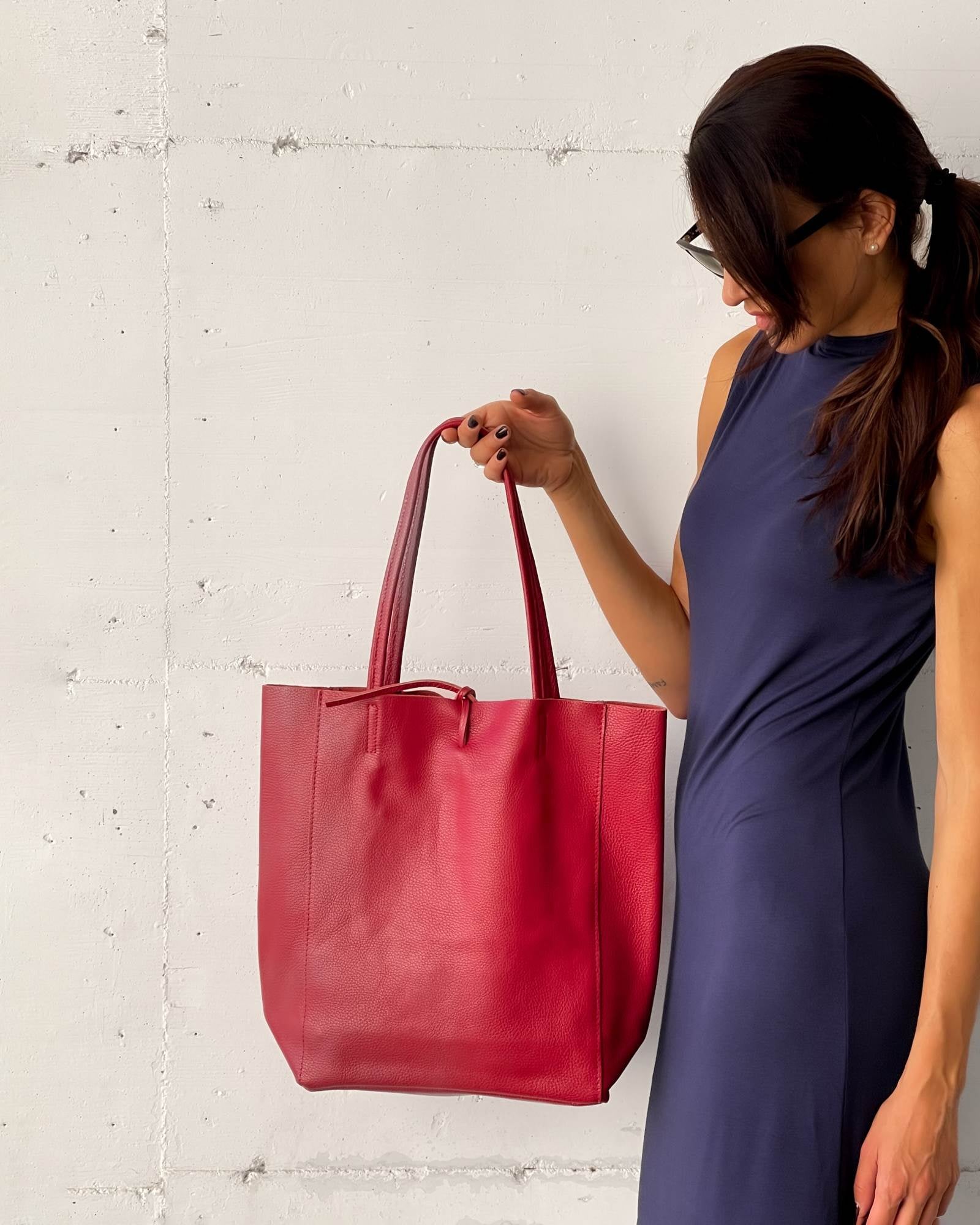 SHOPPER BAG IN PELLE RUBINO