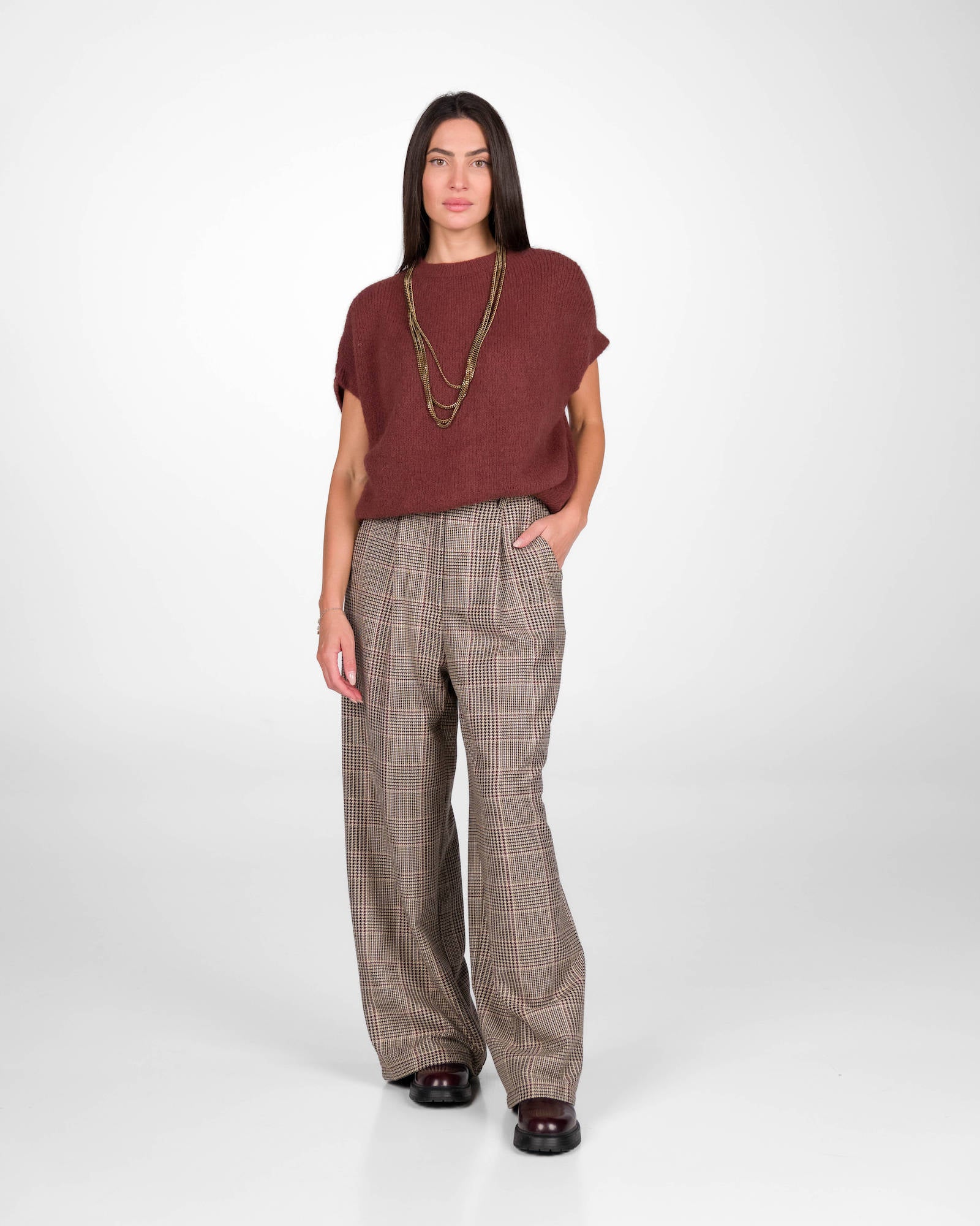 PANTALONE ANDREA CHECK TWEED BROWN